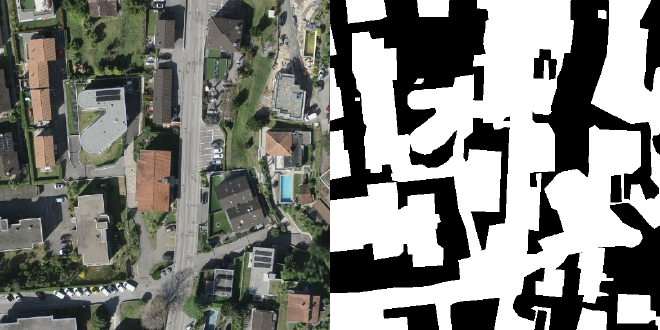 Semantic Segmentation: Aerial image and U-Net mask side by side
